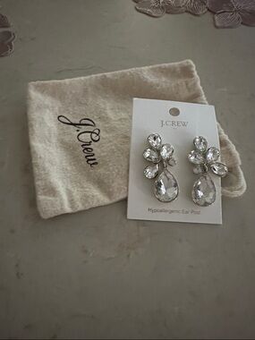 J. Crew Silver-Tone Clear Crystal Teardrop Cluster Earrings